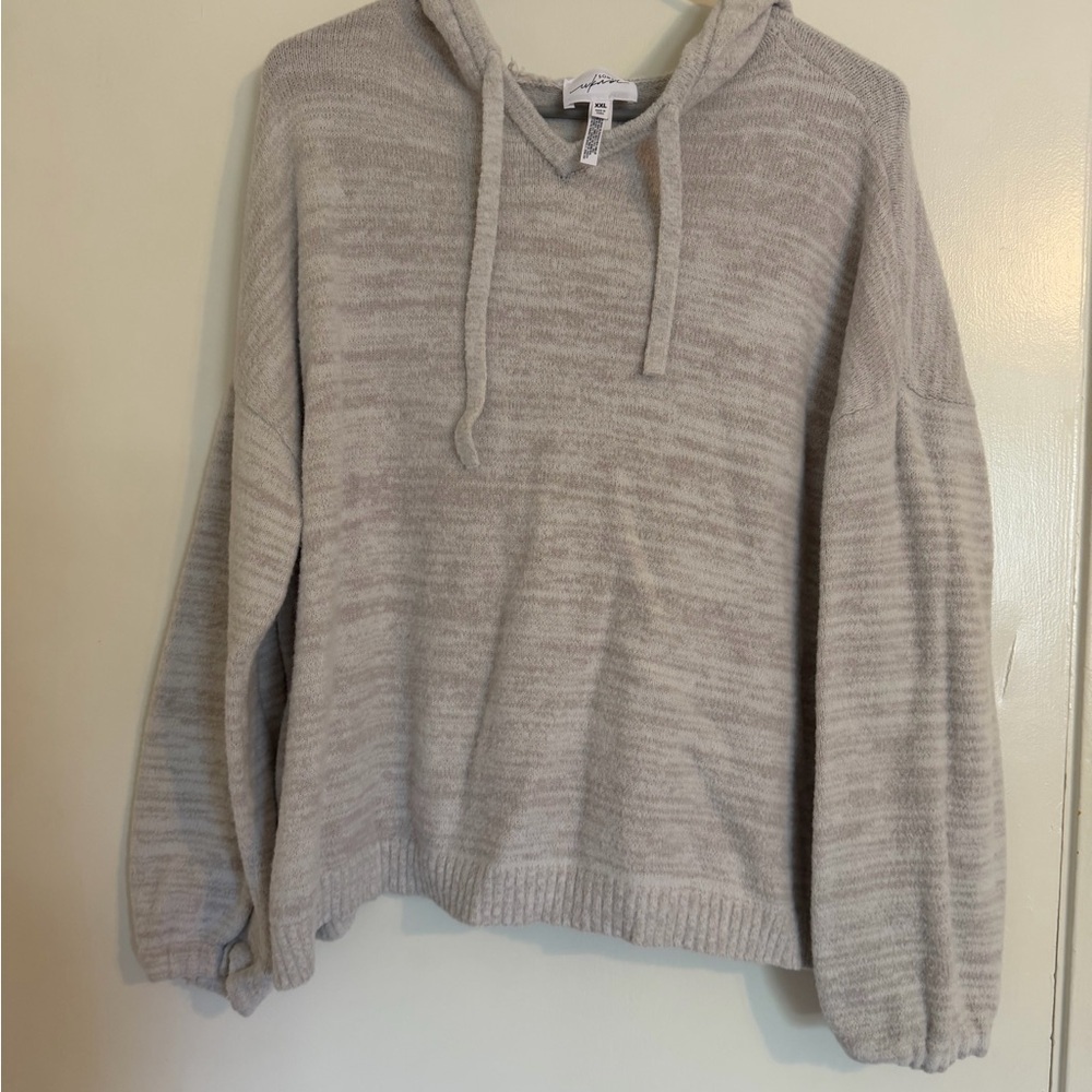 Chico's size XXL Neutral Heathered Beige/Gray Hoodie Sweater